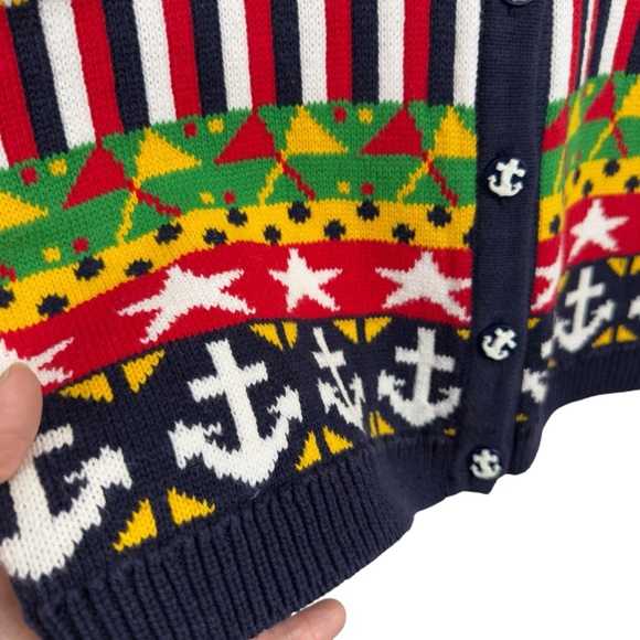 Carroll Reed Women's M Nautical Knit Cardigan Button Up Cotton Colorful 90's - Picture 9 of 16